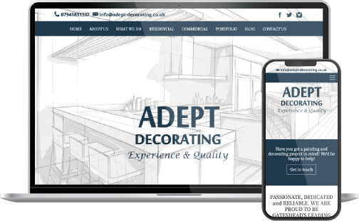 Adept Decorating mockup showing Laptop and Mobile Device without background Website Hosting Services