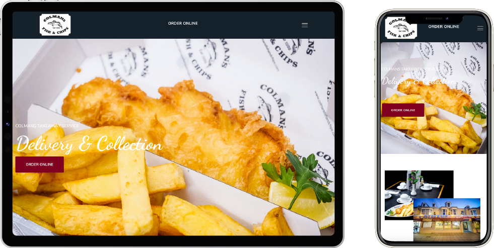 Colmans Fish and Chips Website on Tablet and Mobile Device Mockup Website Design in South Shields